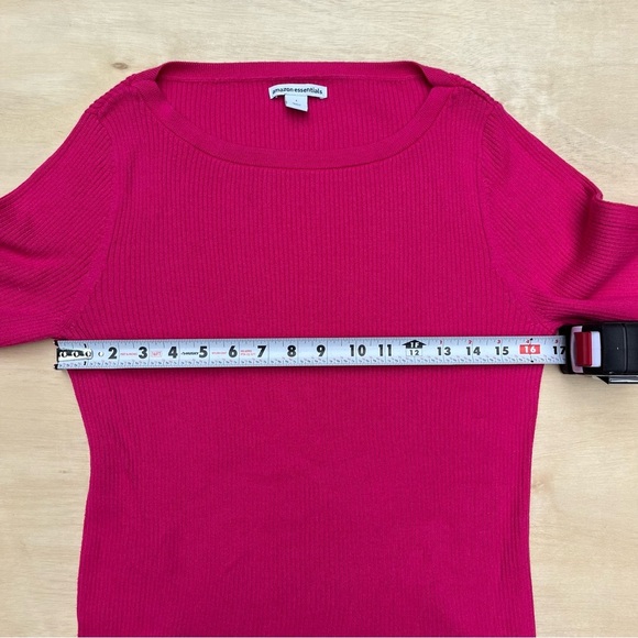 Amazon Essentials Pink Ribbed Long Sleeve Crew Sweater Women’s Size Large - Picture 6 of 8